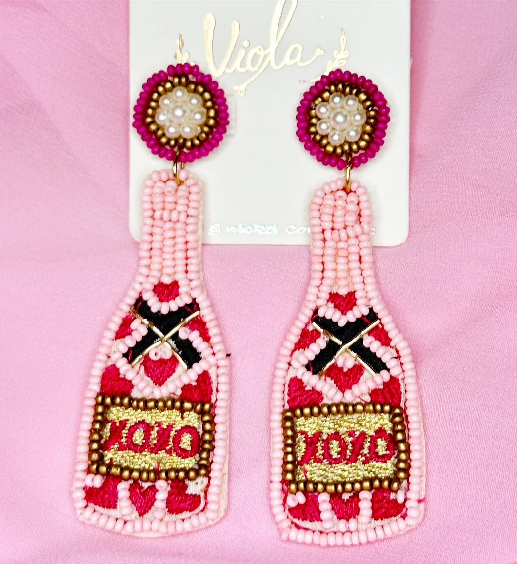Galentines xoxo seed bead earrings in pink