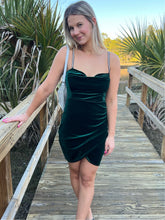 Load image into Gallery viewer, Velvet Mini Dress with Bedazzled Straps
